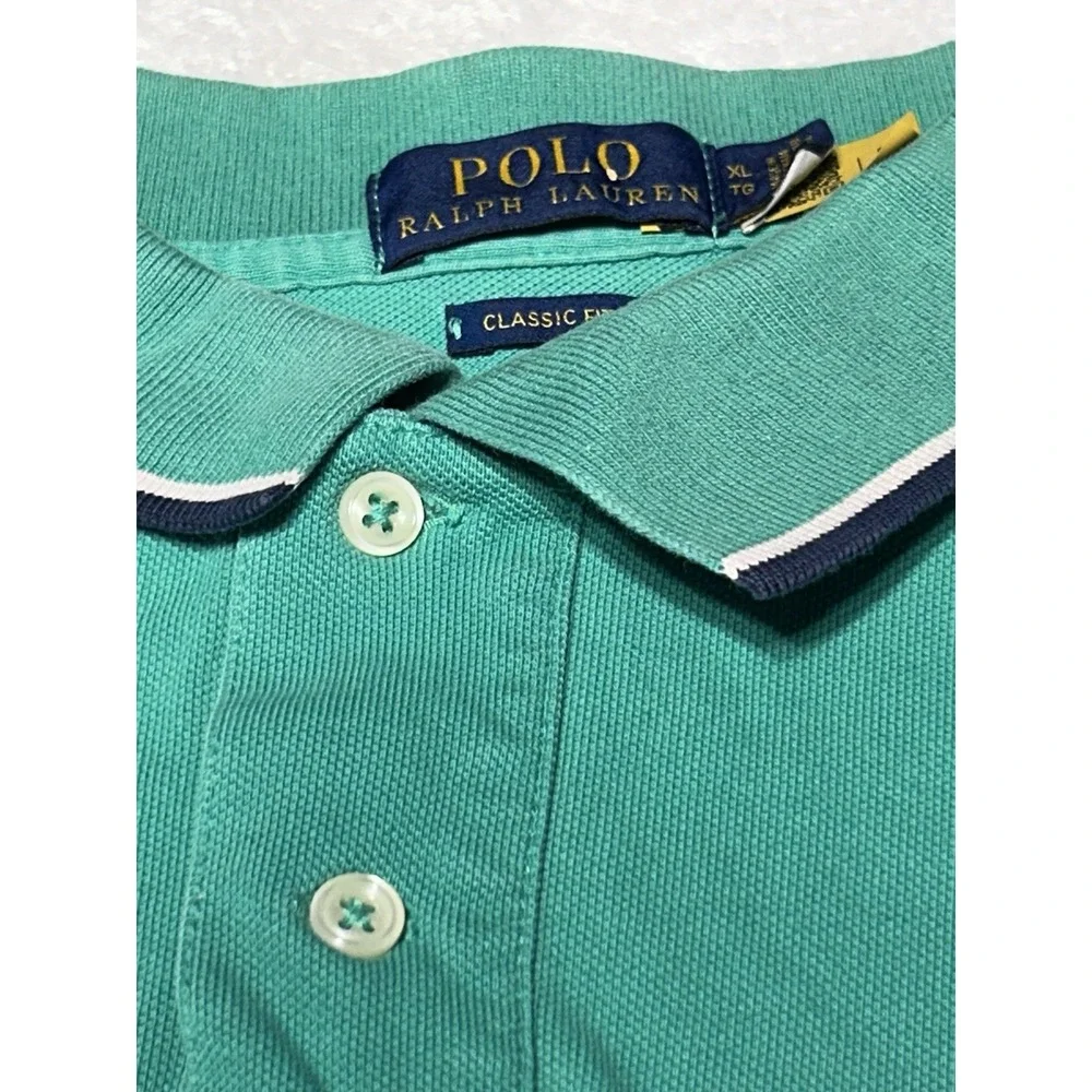 Polo Ralph Lauren Classic Fit Mesh Polo Shirt Mens XL Green Blue White TipCollar